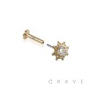 14K GOLD THREADLESS (PUSH IN) MINI SUN WITH CZ TOP LABRET SET